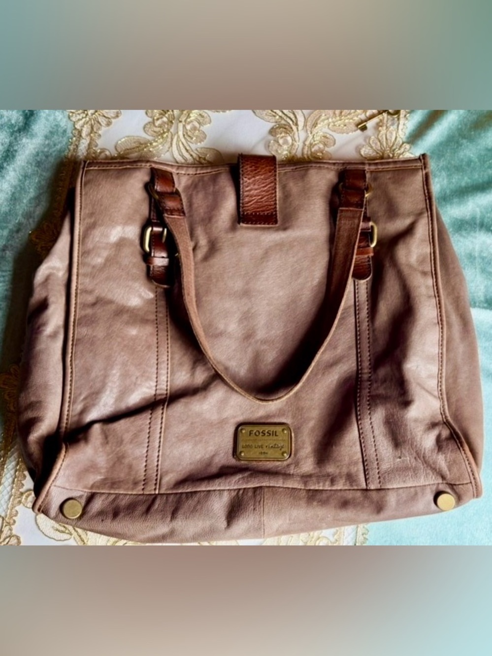 Fossil Large Chocolate Brown Leather Shopper Tote Bag